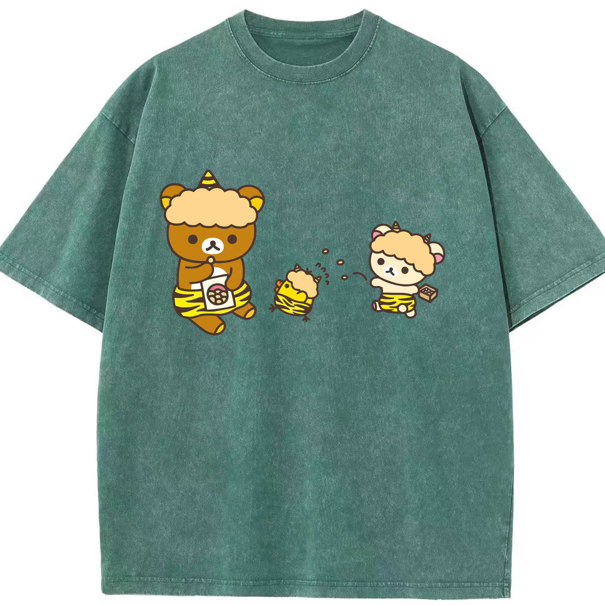 （画像用） リラックマ リラックマ キイロイトリ Rilakkuma Korilakkuma Kiiroitori 綿100% ヴィンテージ風 半袖Tシャツ（フロントプリント）